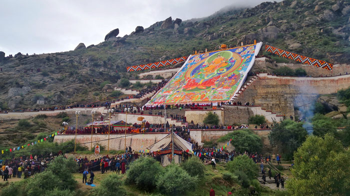 Thangka unfolding ceremony during the Shoton Festival in Drepung Monastery