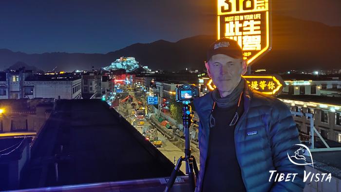 Visit Potala Palace night view on the roof terrace of Shangri-la Hotel