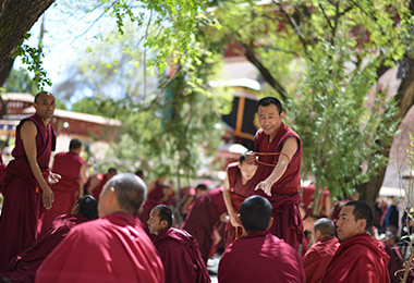 Monk debate held in the courtyard of Sera Monastery