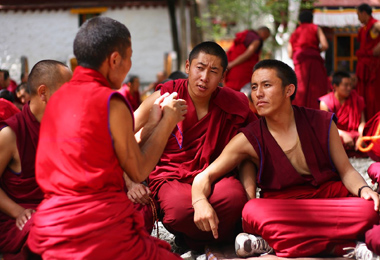 Monk debating in Sera Monastery