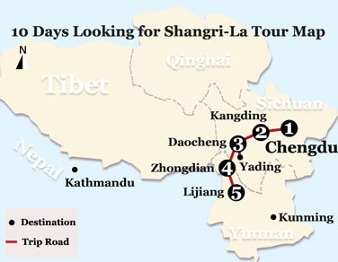 10 Days Looking for Shangri-La Tour Map