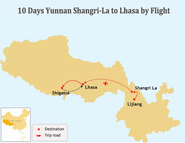10 Days Classical Yunnan and Tibet Tour Map