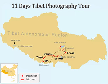 11 Days Tibet Photography Tour Map