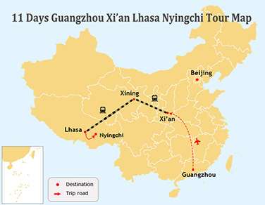 11 Days Guangzhou, Xi’an and Lhasa and Nyingchi Tour by Train 