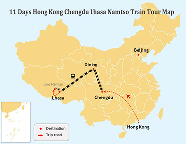 11 Days HongKong Chengdu Tibet Tour Map