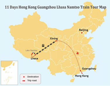 11 Days HongKong Guangzhou and Namtso Tour Map