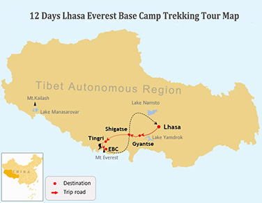 12 Days Tingri to EBC Classic Trek Map