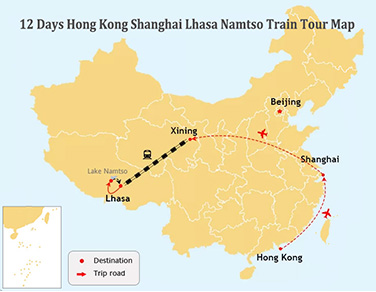 12 Days HongKong Shanghai and Namtso Tour Map