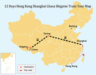 12 Days HongKong Shanghai and Tibet Tour Map
