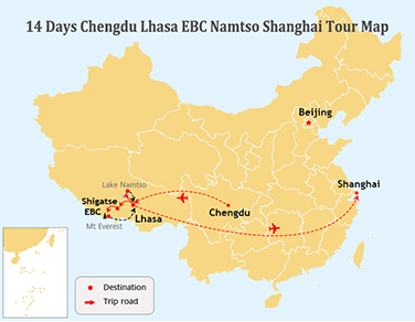 14 Days Chengdu Lhasa Everest Namtso Shanghai Flight Tour