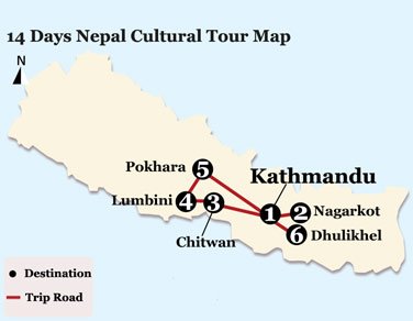14 Days Nepal Cultural Tour Map
