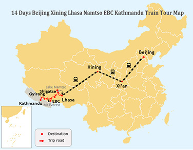 14 Days Beijing Lhasa Namtso Everest Kathmandu Train Tour