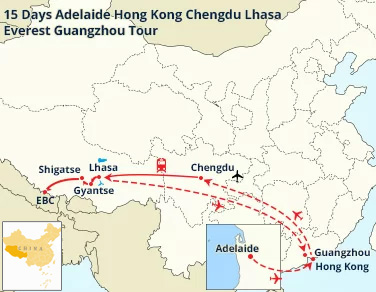 15 Days Adelaide Hong Kong Chengdu Lhasa Everest Guangzhou Tour
