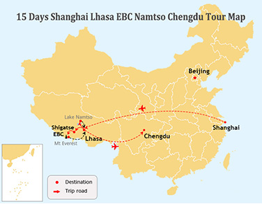 15 Days Shanghai Lhasa Everest Namtso Chengdu Flight Tour