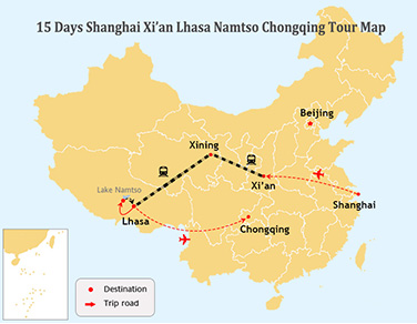 15 Days Shanghai Xian Lhasa Namtso Chongqing Flight Tour