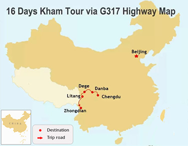 16 Days Amazing Kham Tour Map 