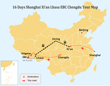 16 Days Shanghai Xian Lhasa Everest Chengdu Train Tour