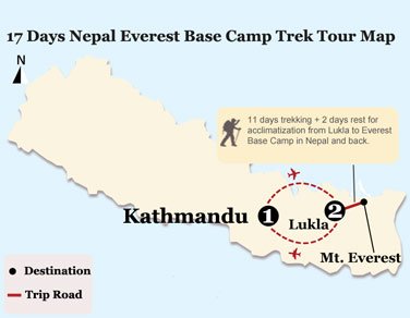 17 Days Nepal Everest Base Camp Trek Tour Map