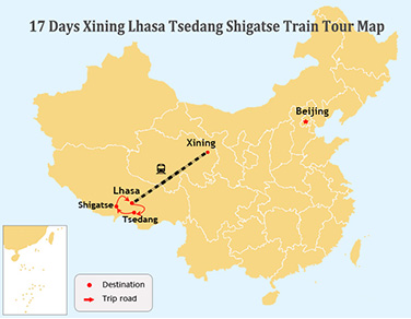 17 days Xining and Tibet in-depth Tour Map
