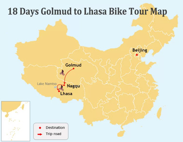 18 Days Golmud to Lhasa Bike Tour Map