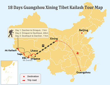 18 Days Guangzhou, Xining, Lhasa, EBC, and Mt. Kailash Tour 