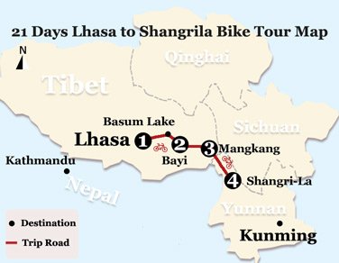 21 Days Lhasa to Shangrila Bike Tour Map
