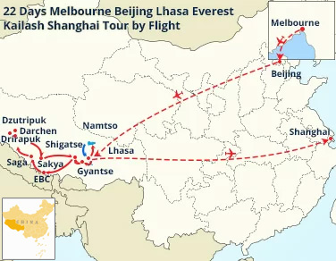 22 Days Melbourne Beijing Lhasa Everest Kailash Shanghai Tour by Flight
