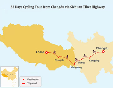 23 Days Chengdu to Lhasa Bike Tour Map