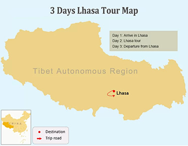 3 Days  Lhasa Tour Map