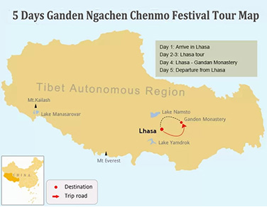 5 Days Gaden Ngachen Chenmo Festival Tour Map