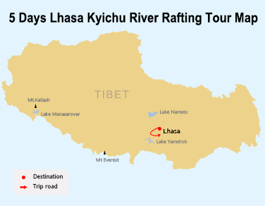 5 Days Lhasa and Kyichu River Rafting Map