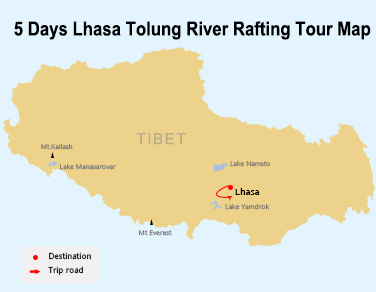 5 Days Lhasa and Tolung River Rafting Map
