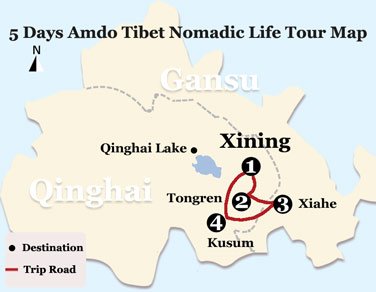 5 Days Amdo Tibet Nomadic Life Tour Map