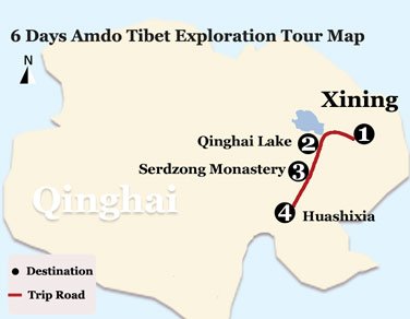6 Days Amdo Tibet Exploration Tour Map