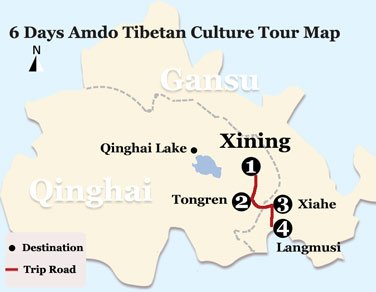 6 Days Amdo Tibetan Culture Tour Map