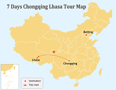 7 Days Classic Chongqing and Tibet Tour Map