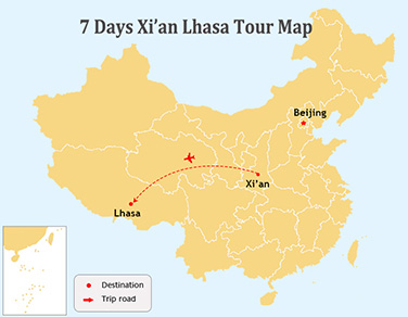 7 Days Classic Xi’an and Tibet Tour Map