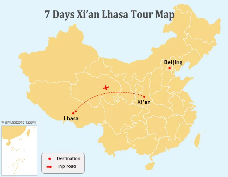 7 Days Classic Xi’an and Tibet Tour Map