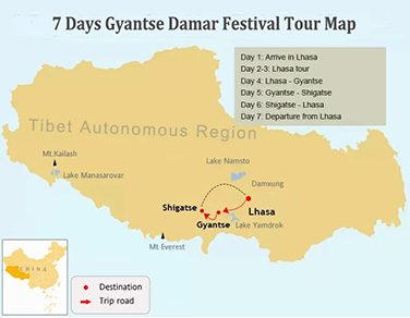 7 Days Gyantse Damar Festival Tour Map