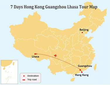 7 Days HongKong Guangzhou Tibet Tour Map