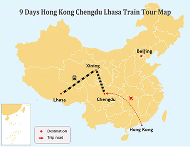 9 Days Hongkong Chengdu Tibet Tour Map