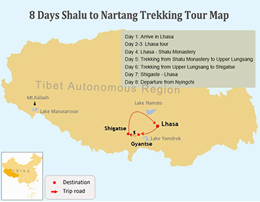 10 Days Shalu to Nartang Trek Tour Map