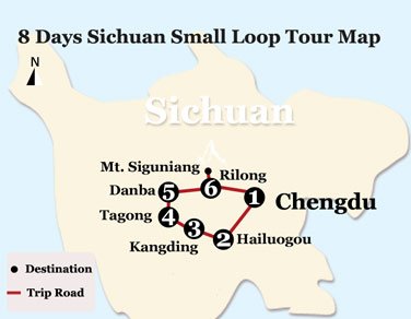 8 Days Sichuan Small Loop Tour Map 