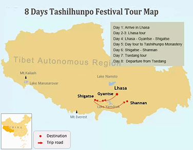 8 Days Tashilhunpo Festival Tour Map