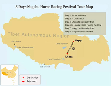 8 Days Tibet Nagqu Horce Racing Festival Tour Map