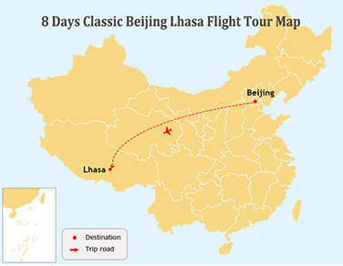 8 Days Classic Beijing and Tibet Tour Map
