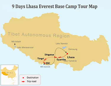 9 Days EBC Student  Tour Map