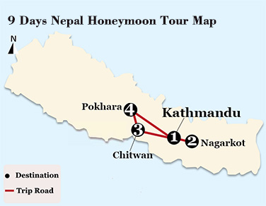 9 Days Nepal Honeymoon Tour Map