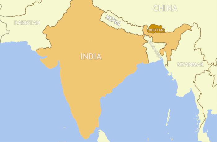 Bhutan and India located on Map
