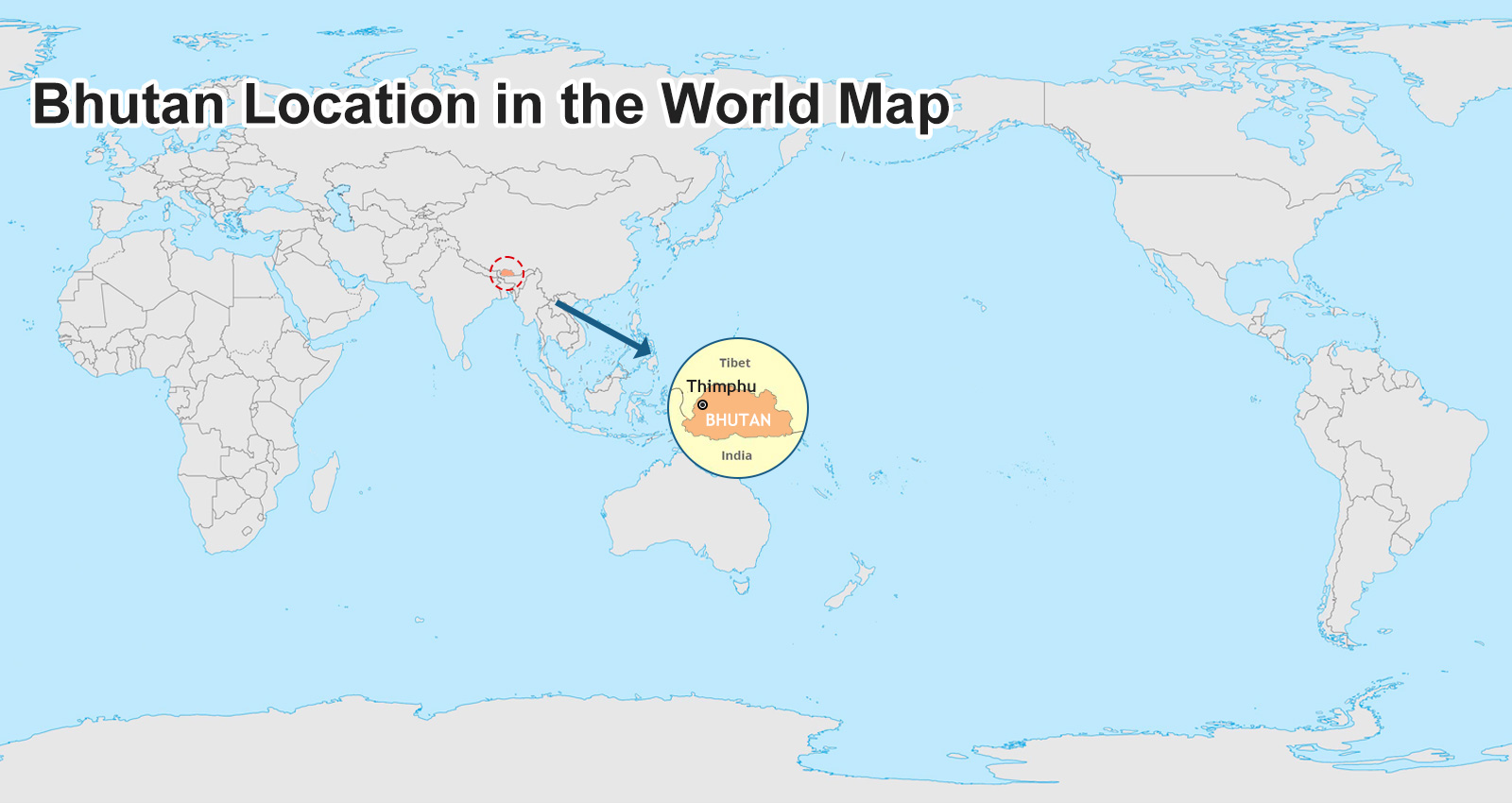 Bhutan On World Map United States Map   Bhutan In World Map Large 